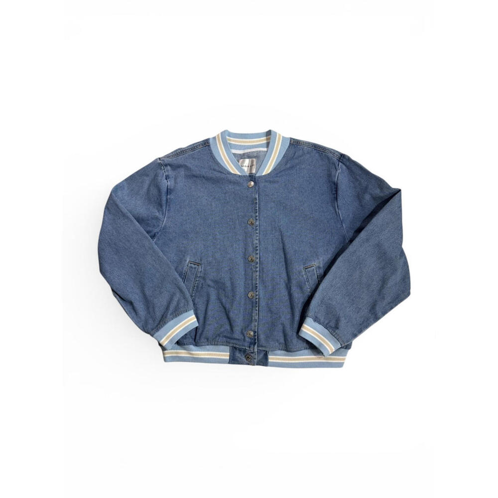 NWT Madden Girl Denim Varsity Bomber Jacket Size XL